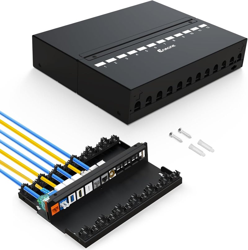 Enmane 12 Port Patch Panel Blank Keystone Patch Panel Shielded Compatible with LC/SC/ST/FC/USB/HDMI Keystone Jack for Home/Office Ethernet Termination Box - Image 1